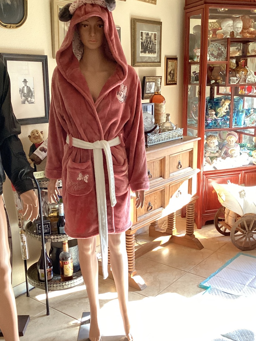 Plush Hooded Bathrobe with Disney Ears - Dusty Rose